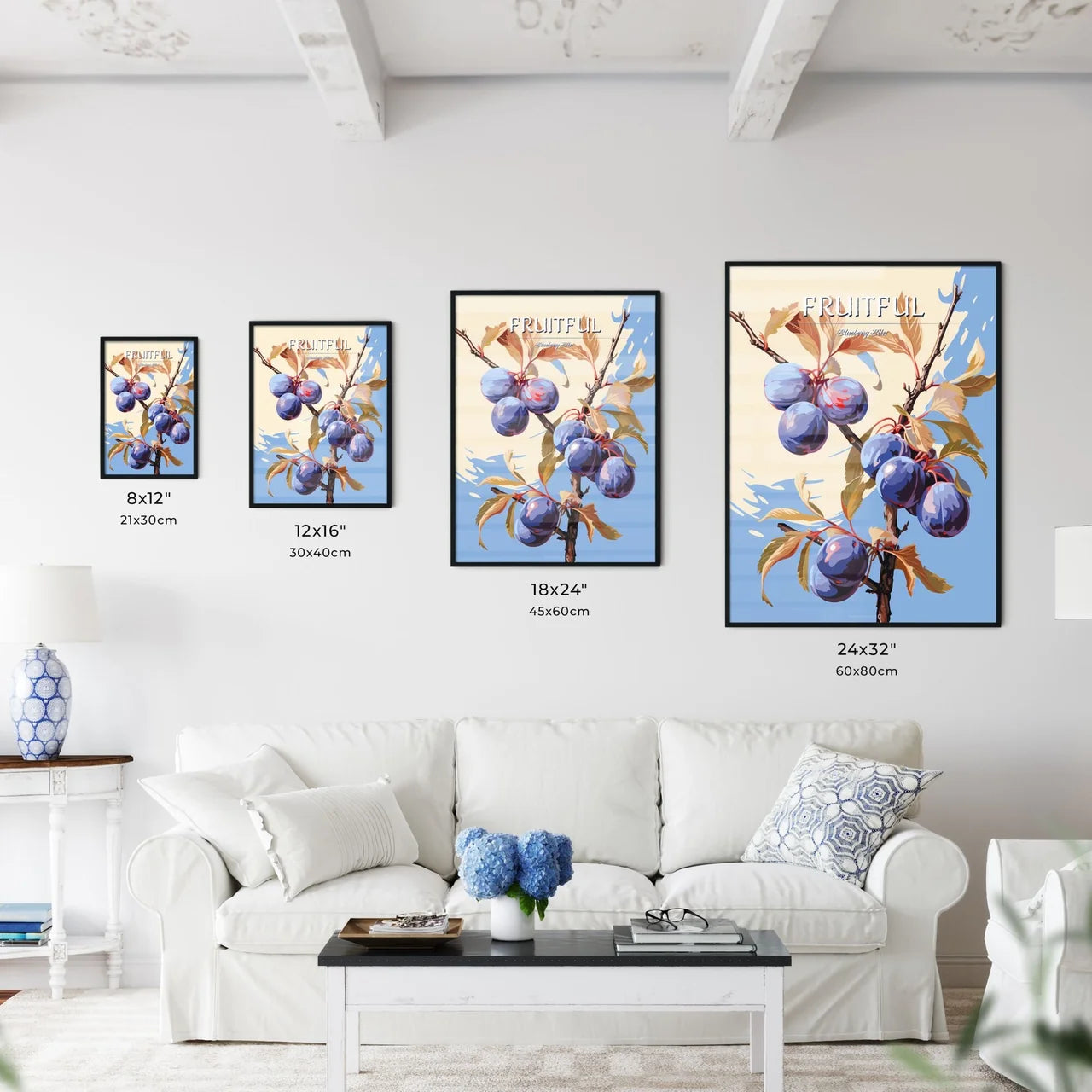 A Branch With Blue Fruits And Leave - Kitchen Hangings