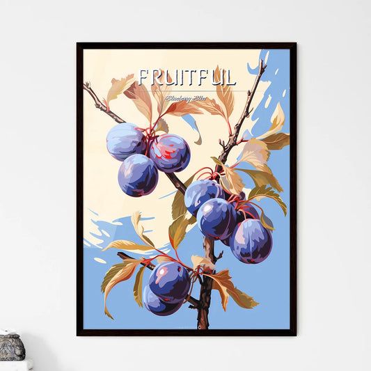 A Branch With Blue Fruits And Leave - Framed Art Print