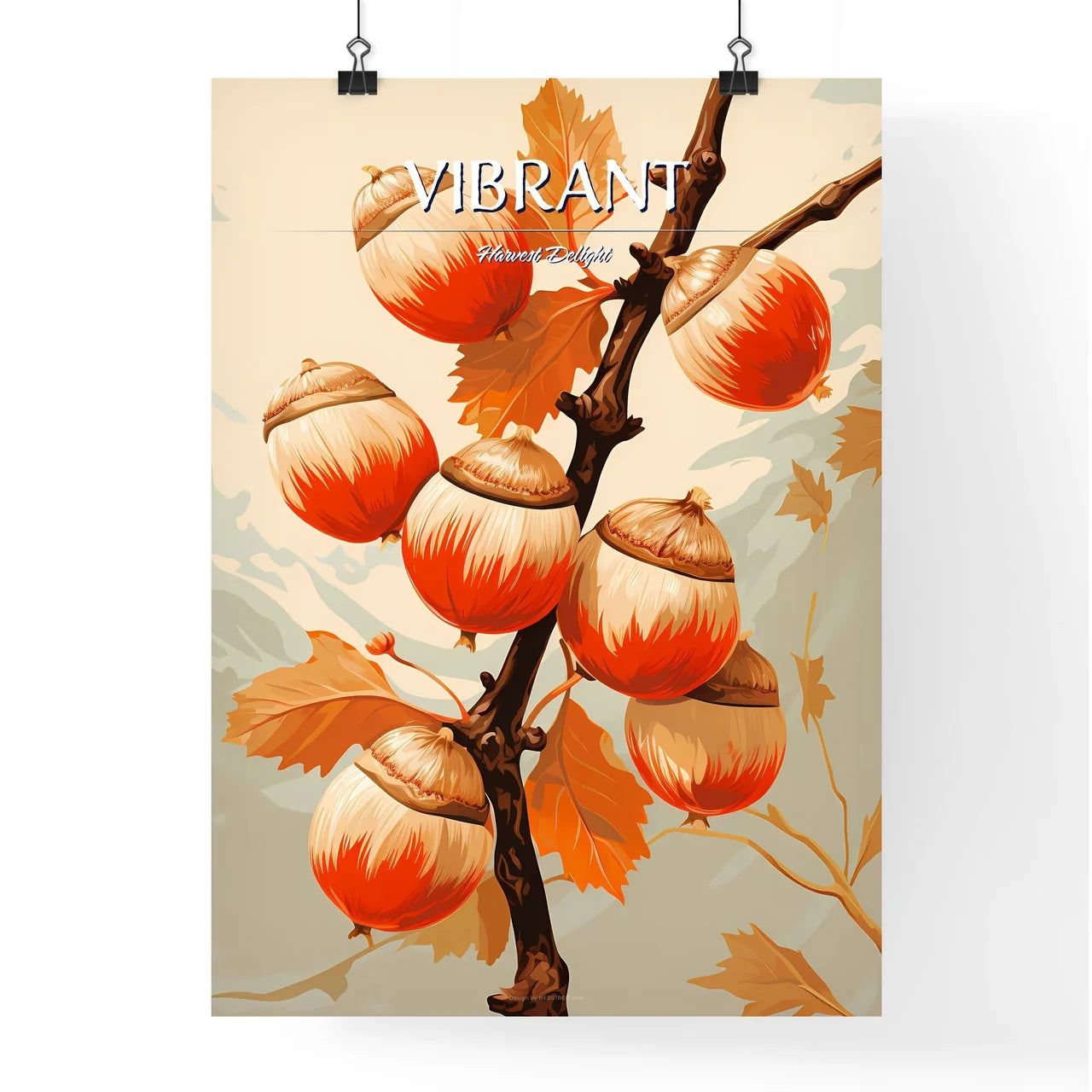 A Branch With Orange And White Acorn Poster