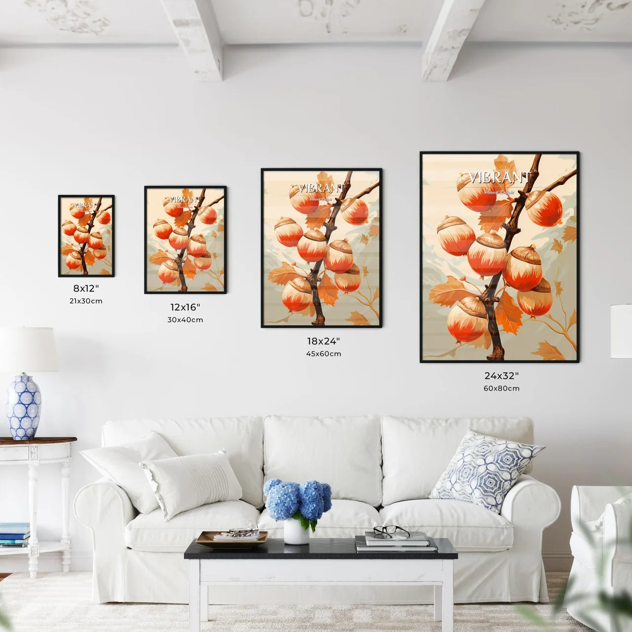 A Branch With Orange And White Acorn - Kitchen Hangings