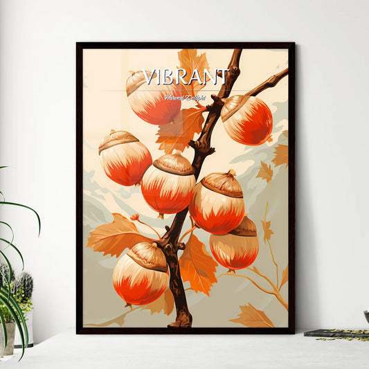 A Branch With Orange And White Acorn - Framed Art Print