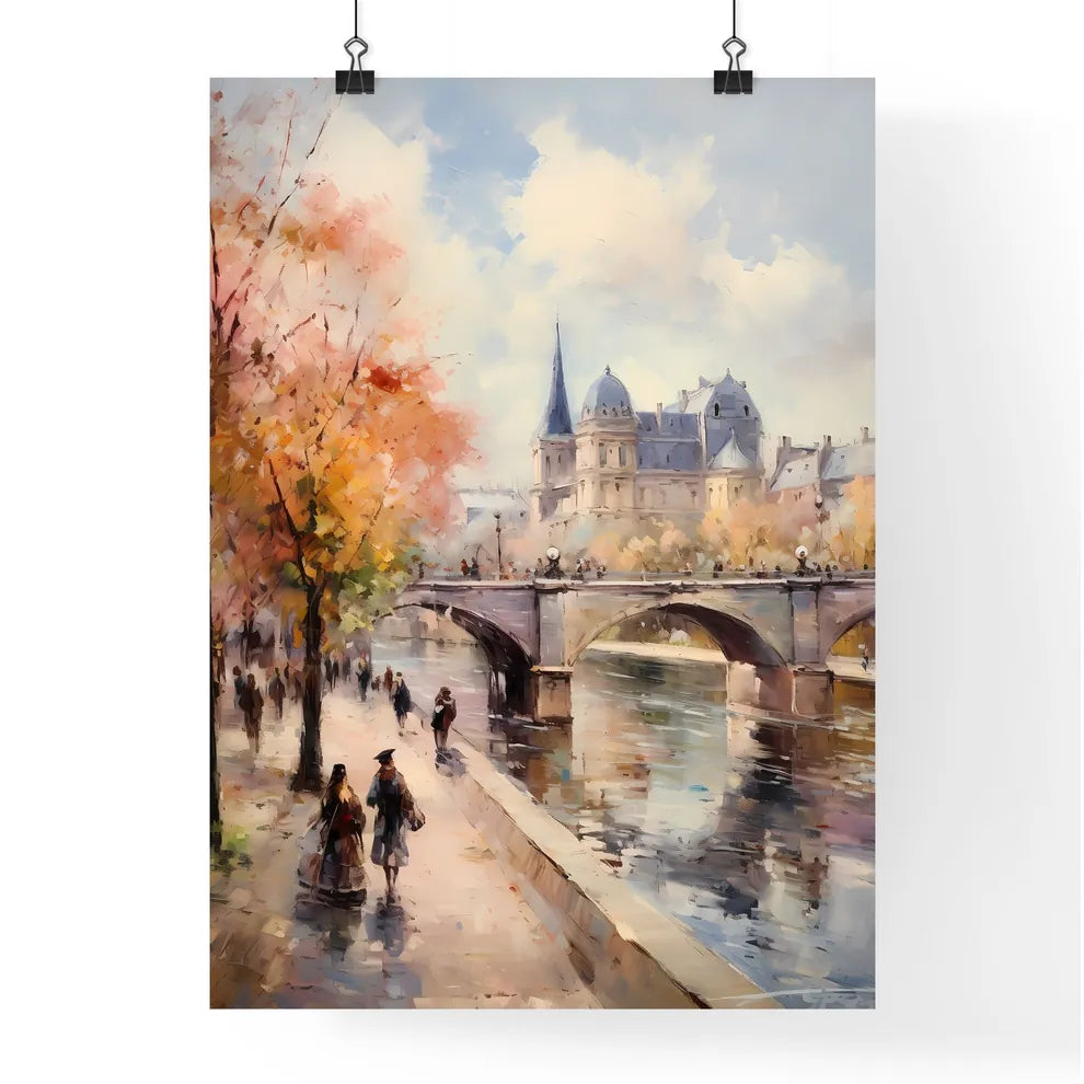 A Bridge Over A River With People Walking On It Poster