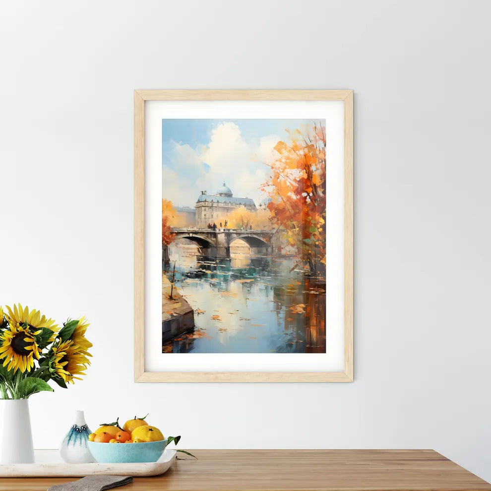 A Bridge Over A River With Trees And A Building In The Background Size Chart