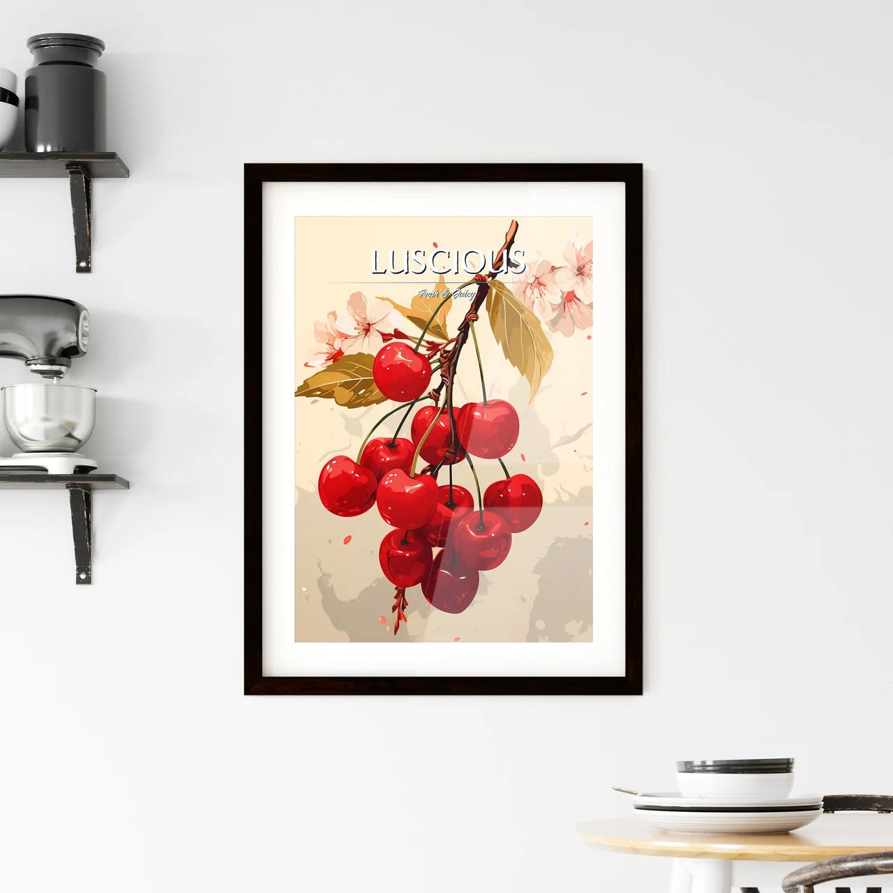 A Bunch Of Cherries On A Branc Framed Print