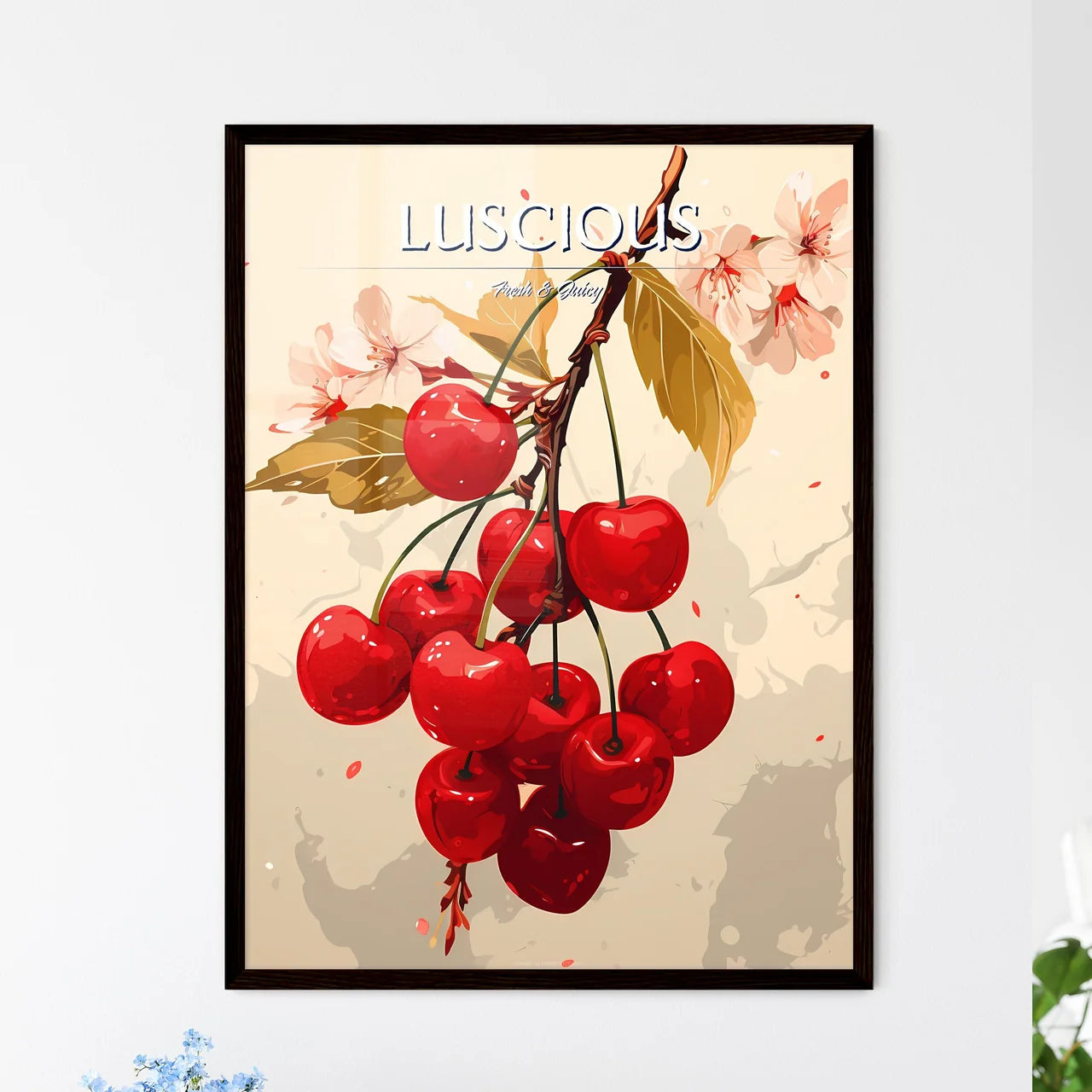A Bunch Of Cherries On A Branc - Framed Art Print