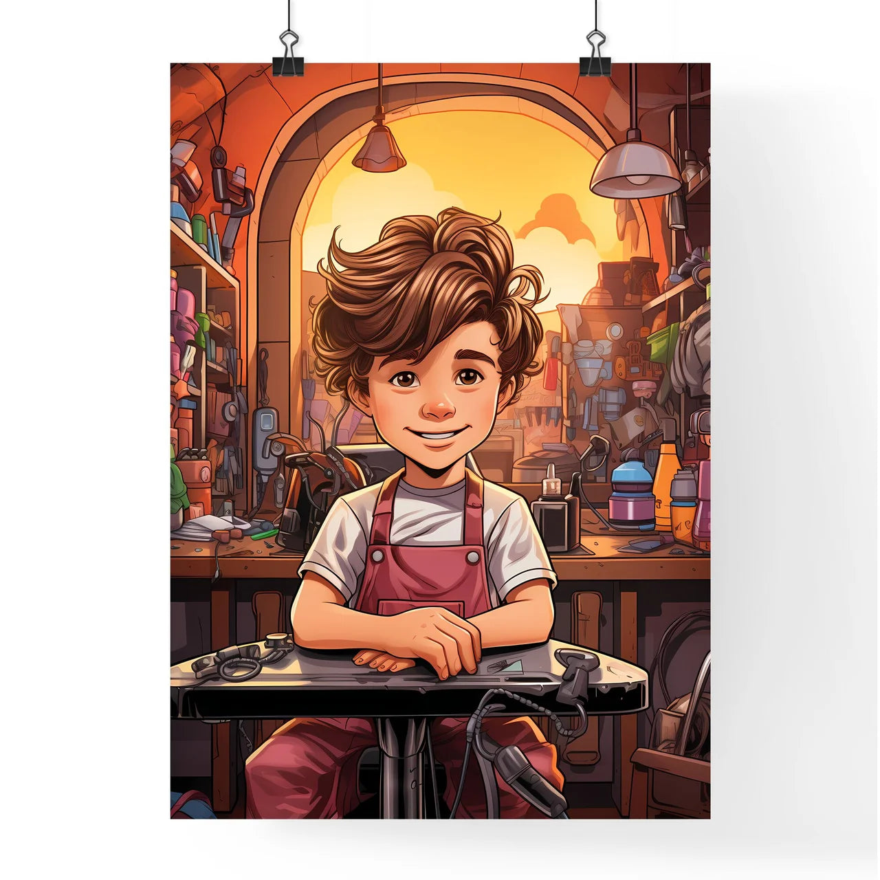 A Cartoon Of A Boy In A Workshop Default Title