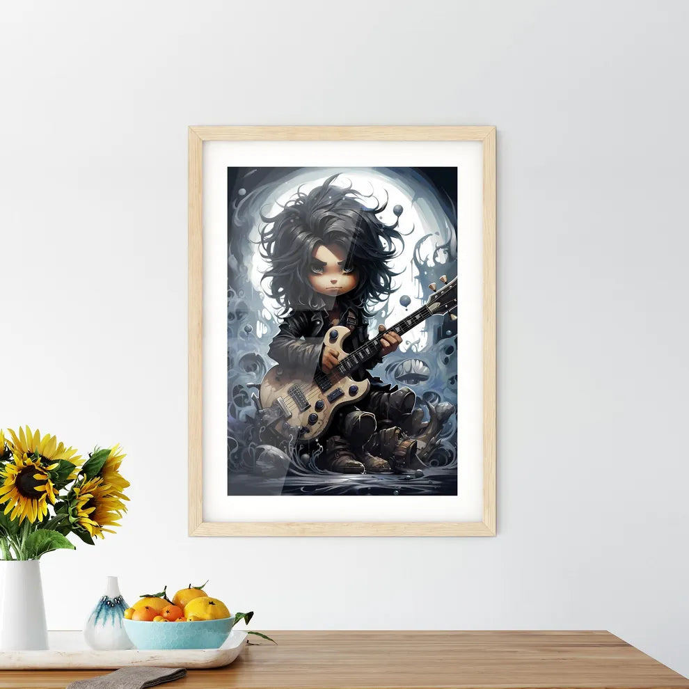 A Cartoon Of A Boy Playing A Guita - Kitchen Hangings