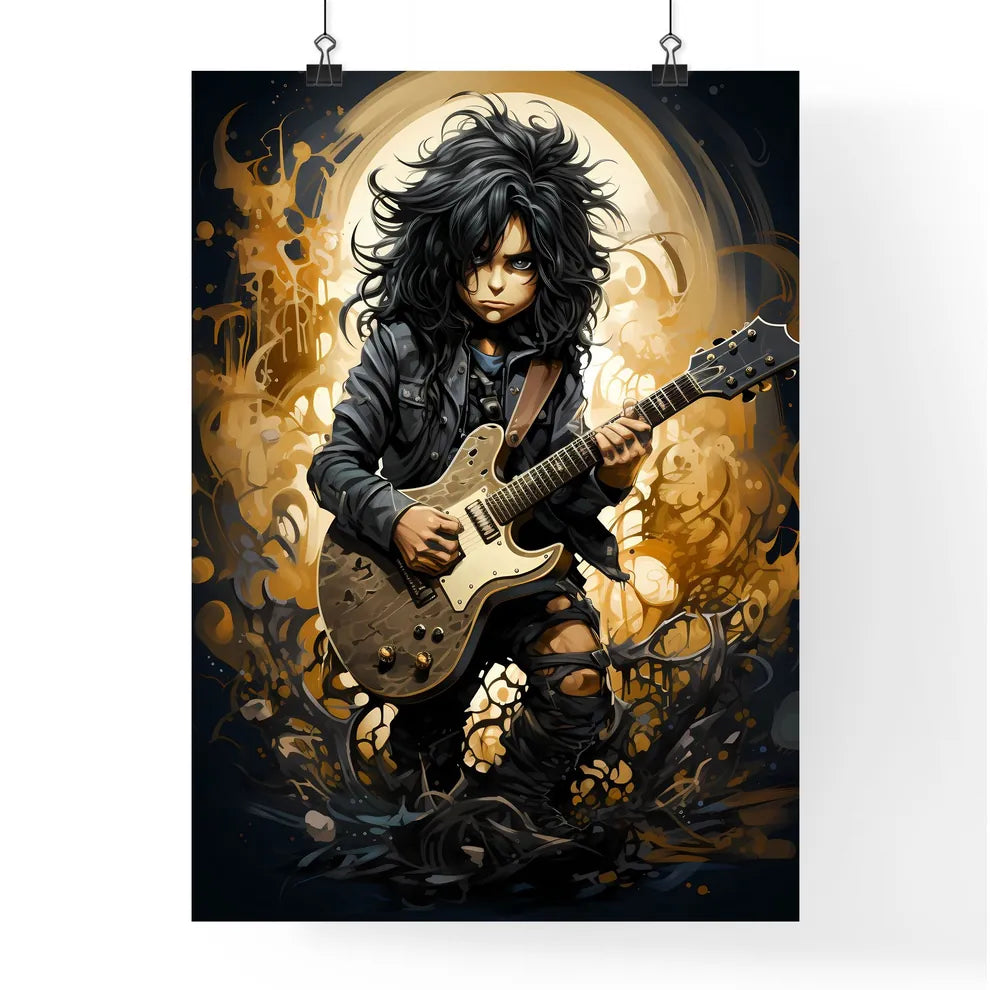 A Cartoon Of A Boy Playing A Guita Poster