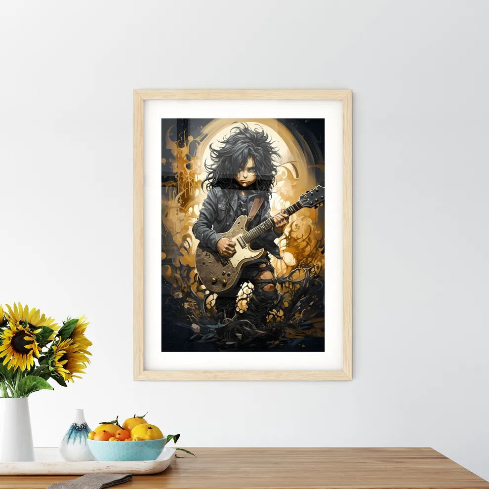 A Cartoon Of A Boy Playing A Guita - Kitchen Hangings