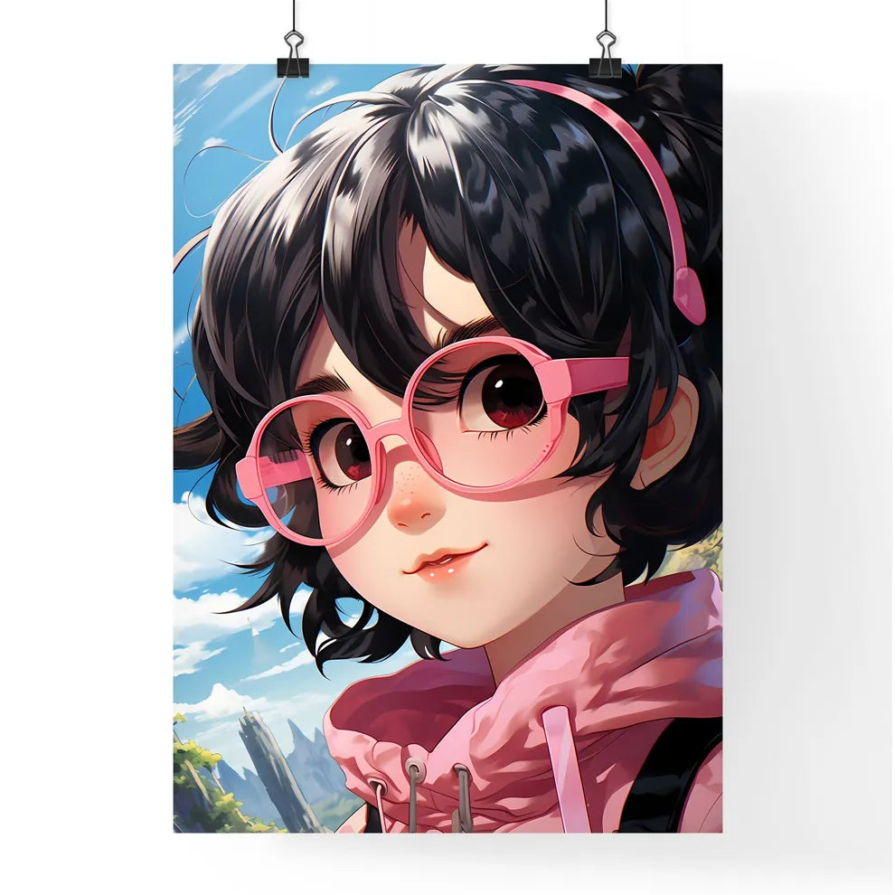 A Cartoon Of A Girl Wearing Pink Glasse Poster