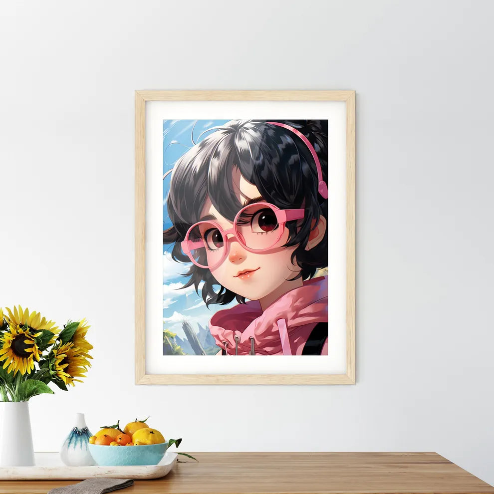 A Cartoon Of A Girl Wearing Pink Glasse - Kitchen Hangings