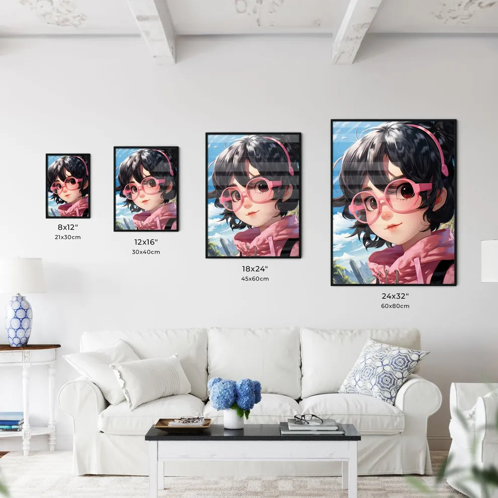 A Cartoon Of A Girl Wearing Pink Glasse Wall Art