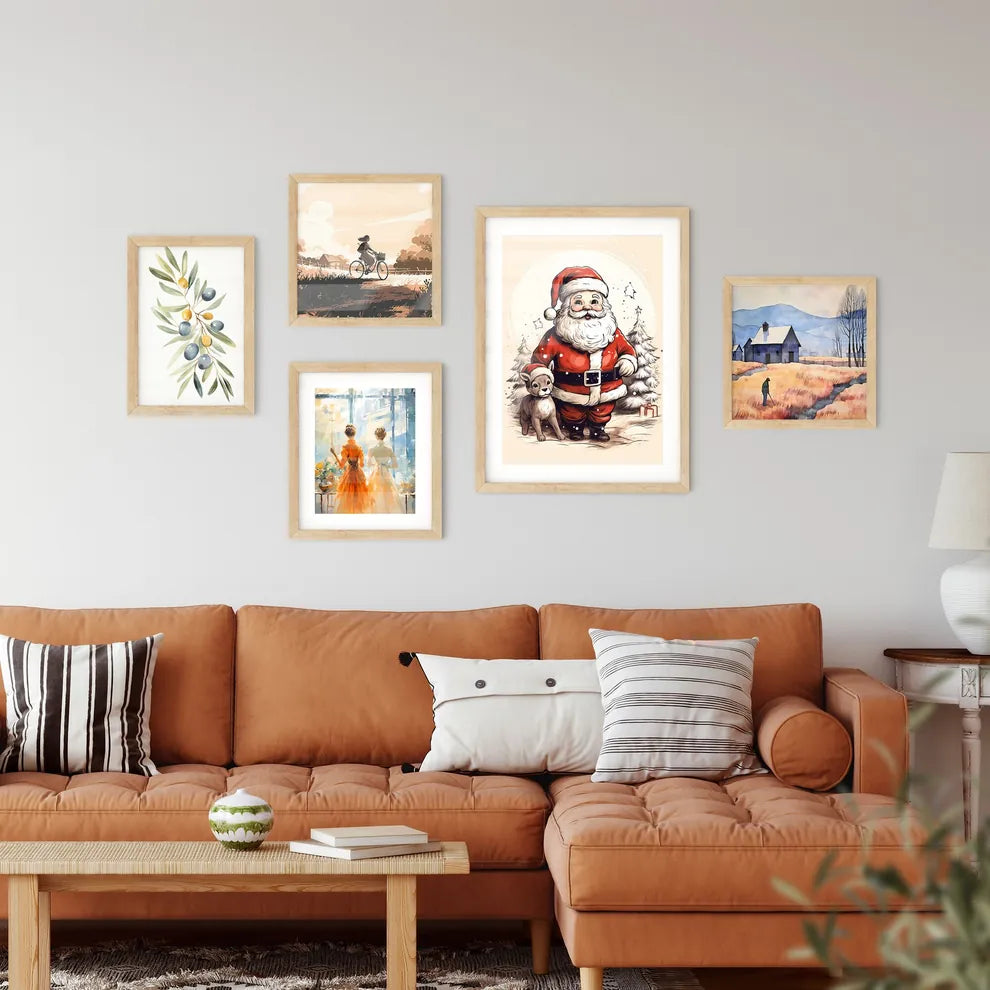 A Cartoon Of A Santa Claus An Framed Print