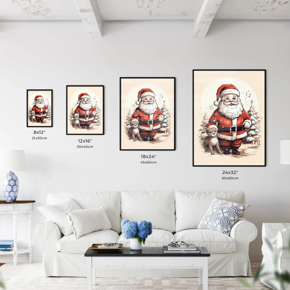 A Cartoon Of A Santa Claus An Art Print