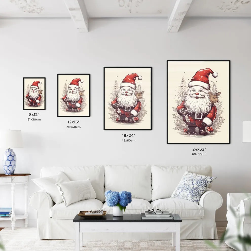 A Cartoon Of A Santa Claus Ho Art Print