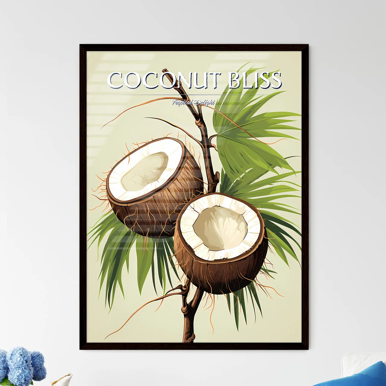 A Coconuts On A Tree Branc - Framed Art Print