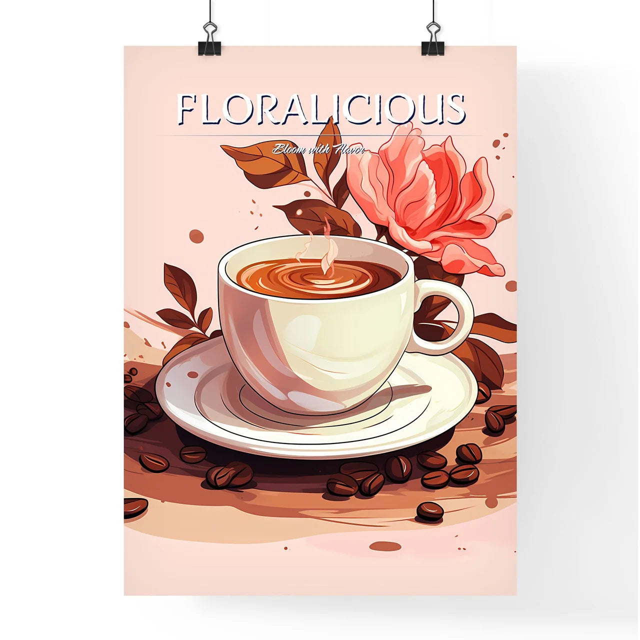 A Coffee Cup And Saucer With A Flowe Poster