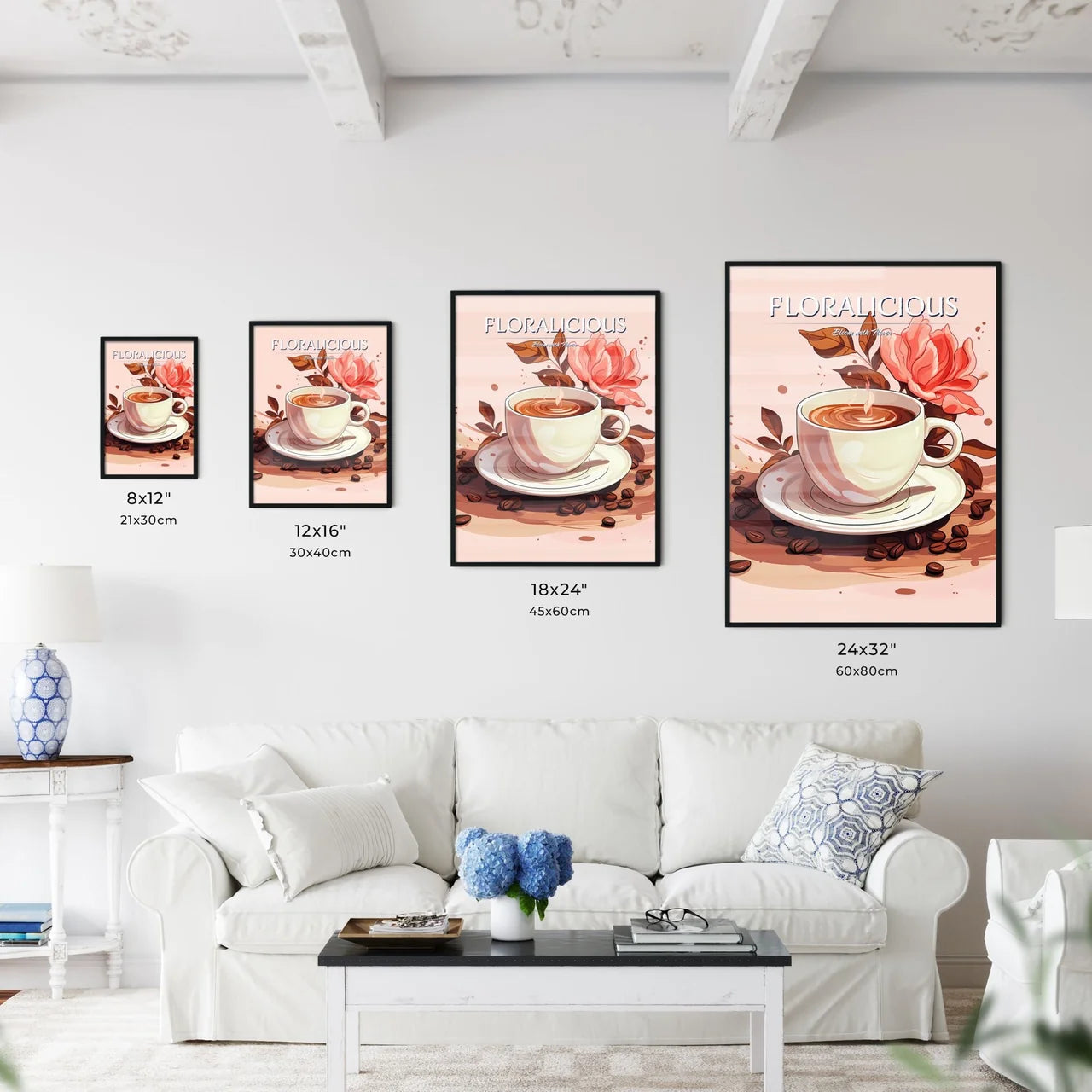 A Coffee Cup And Saucer With A Flowe - Kitchen Hangings