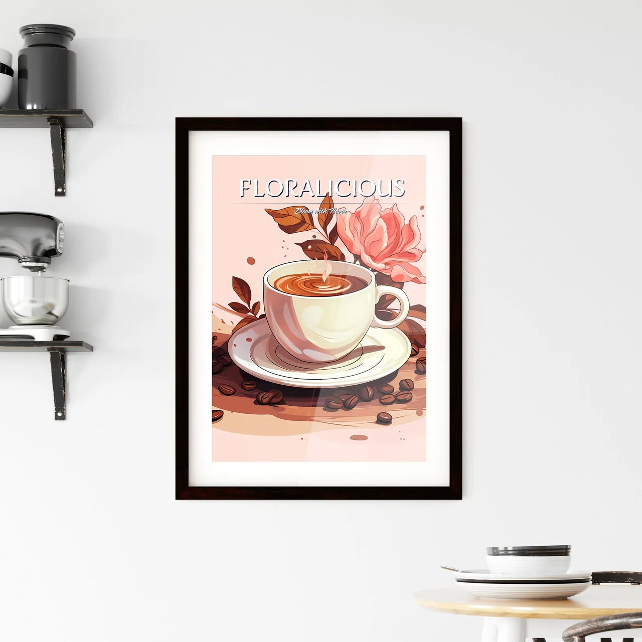 A Coffee Cup And Saucer With A Flowe Framed Print