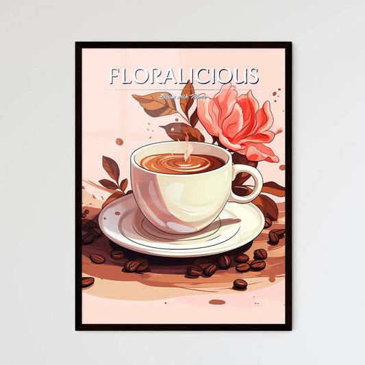 A Coffee Cup And Saucer With A Flowe - Framed Art Print