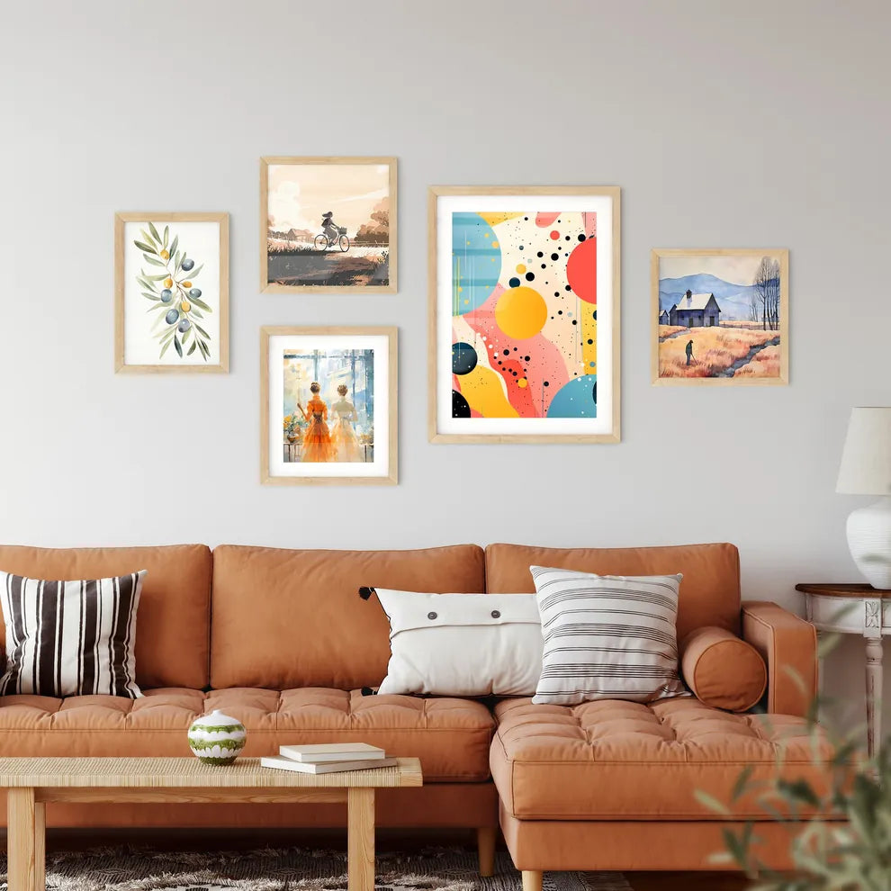 A Colorful Background With Circles And Dot Framed Print