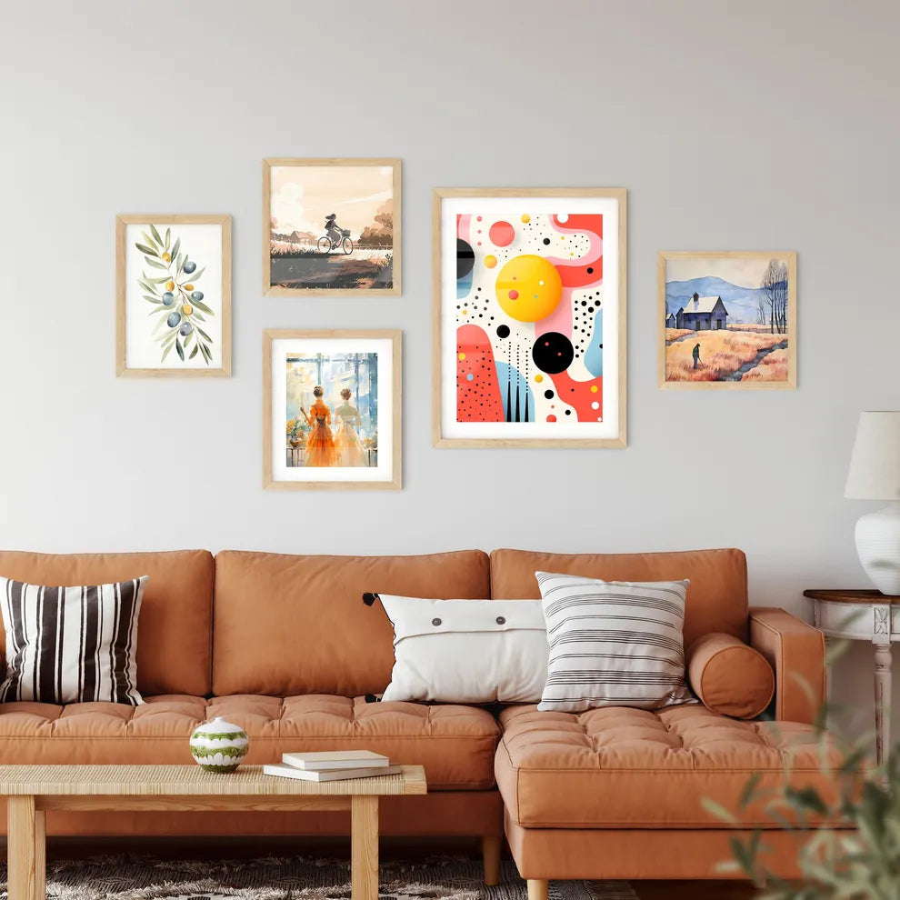 A Colorful Background With Circles And Dot Framed Print