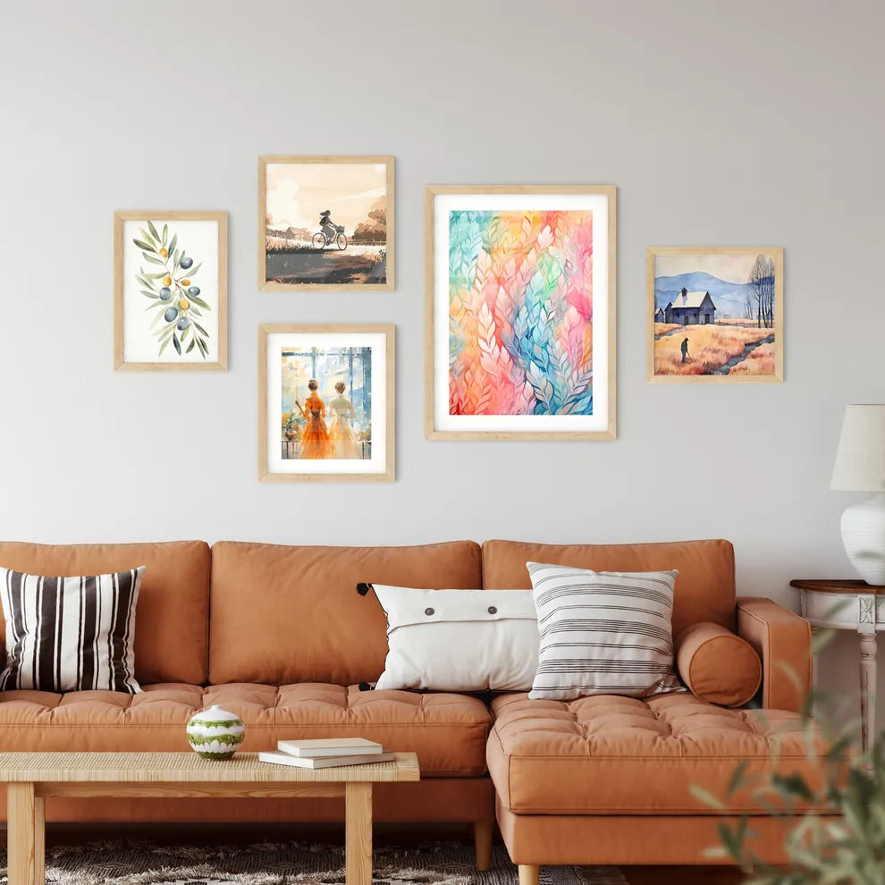 A Colorful Background With Leave Framed Print