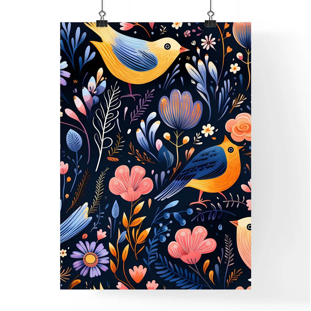 A Colorful Bird And Flowers Poster