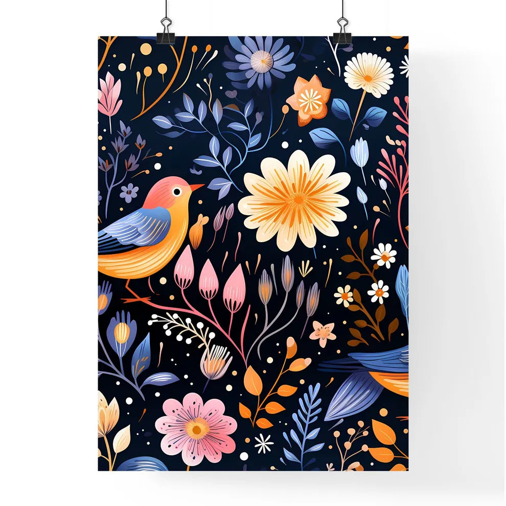 A Colorful Bird And Flowers Poster