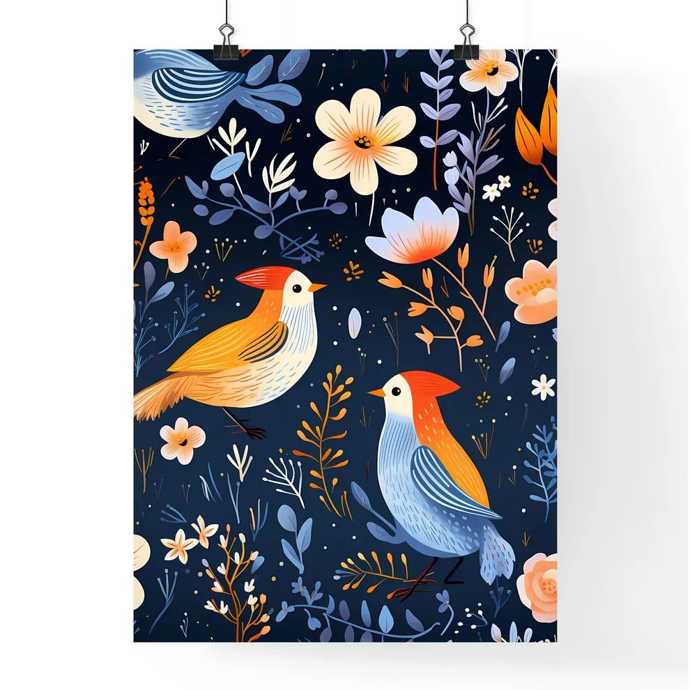 A Colorful Bird And Flowers Poster
