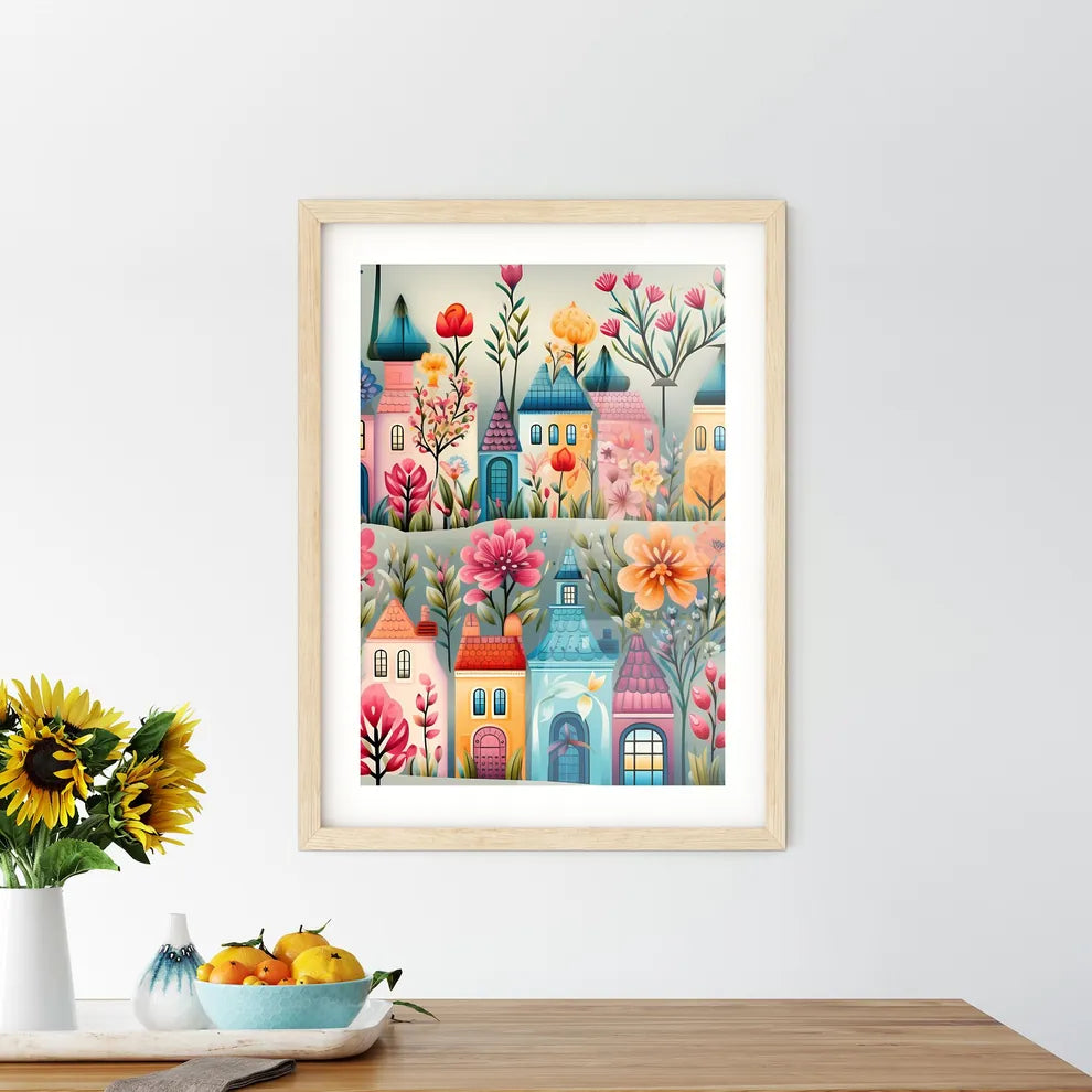 A Colorful Cartoon Houses With Flowers And Plants Size Chart