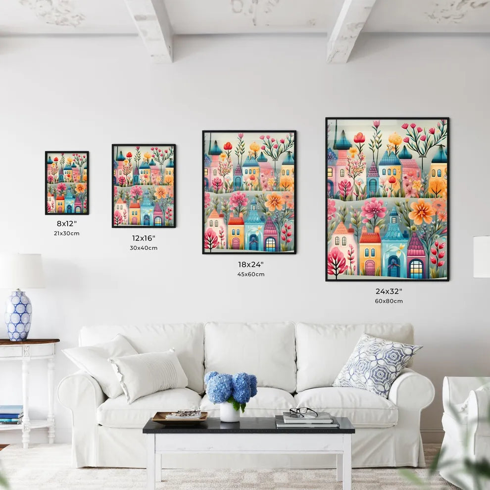 A Colorful Cartoon Houses With Flowers And Plants Interior Design