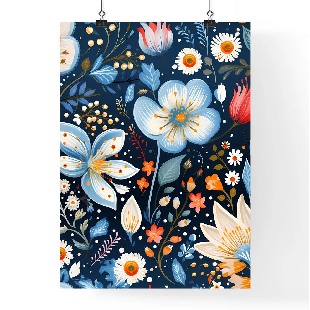 A Colorful Floral Pattern On A Dark Backgrou Poster