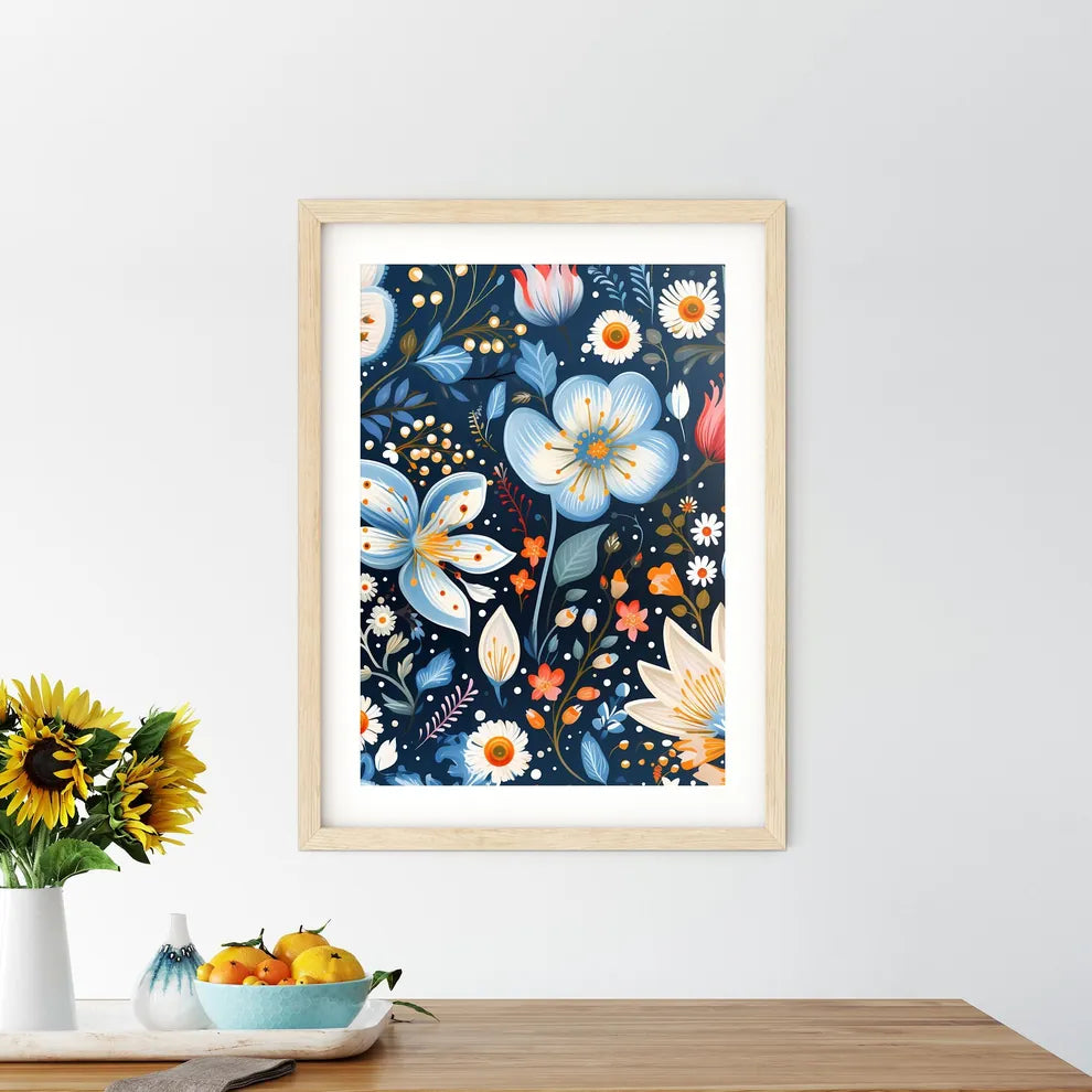 A Colorful Floral Pattern On A Dark Backgrou - Kitchen Hangings