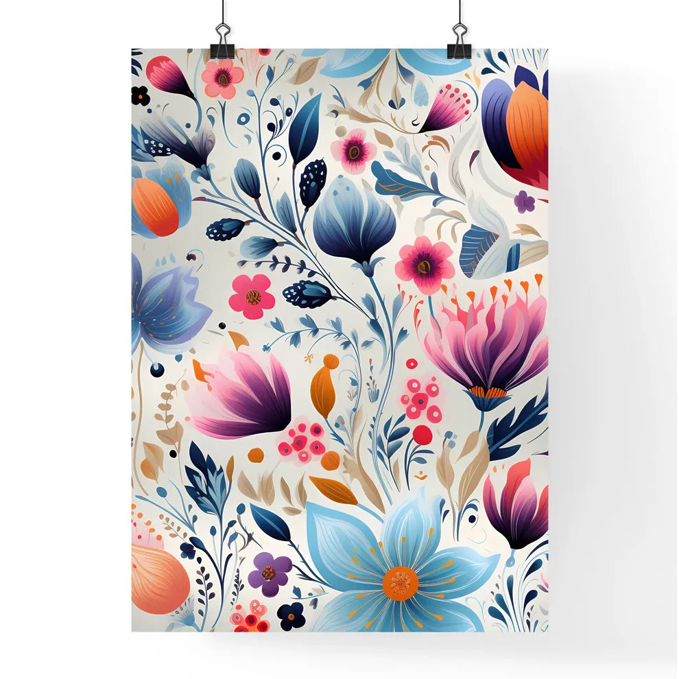 A Colorful Floral Pattern On A White Backgro Poster