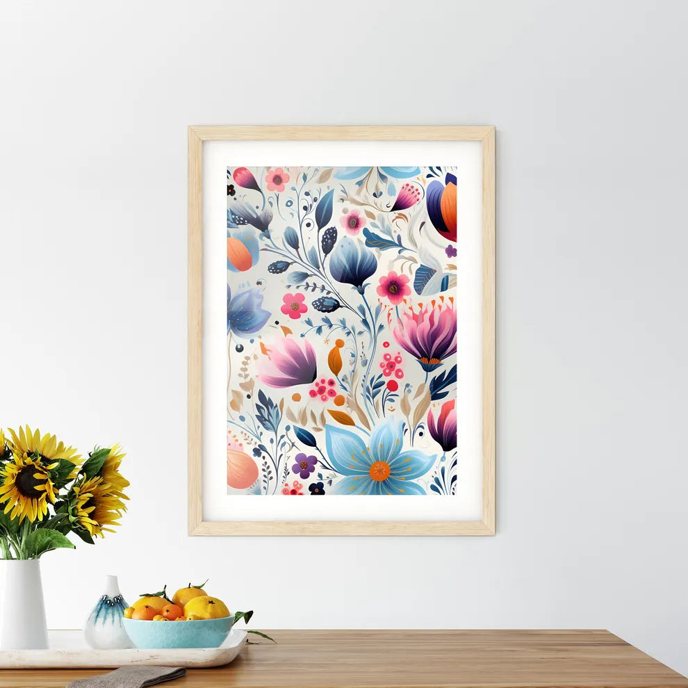 A Colorful Floral Pattern On A White Backgro - Kitchen Hangings