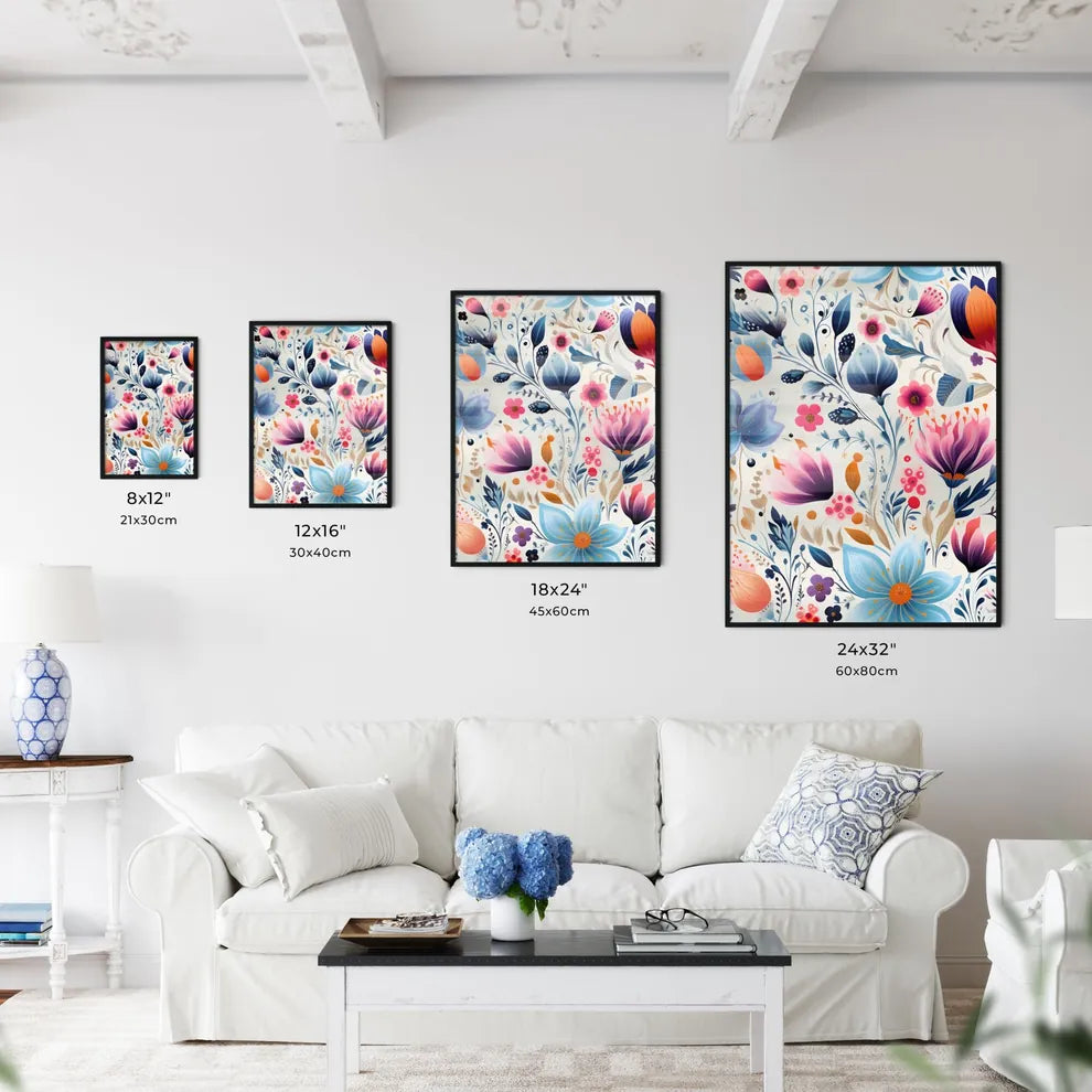 A Colorful Floral Pattern On A White Backgro Wall Art