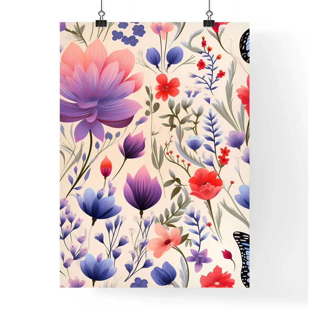 A Colorful Floral Pattern With Butterflie Poster
