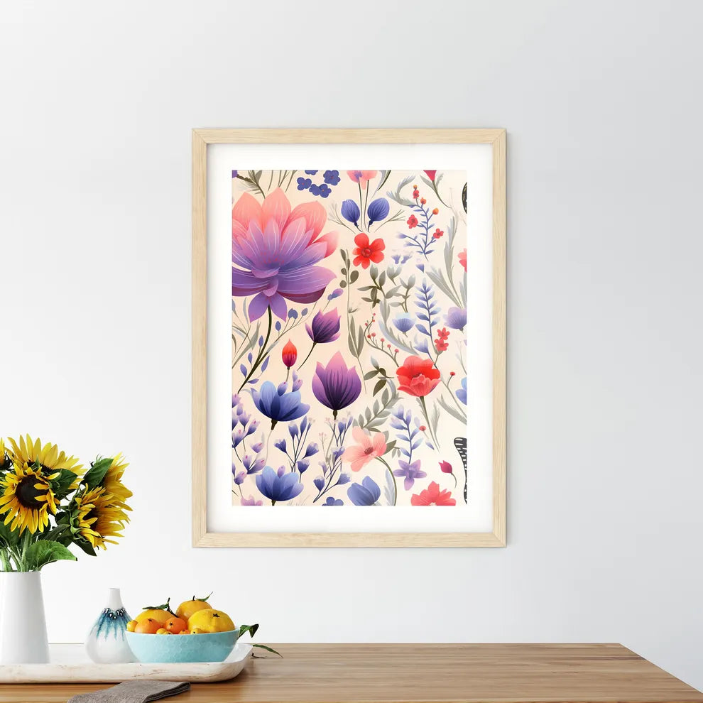 A Colorful Floral Pattern With Butterflie - Kitchen Hangings