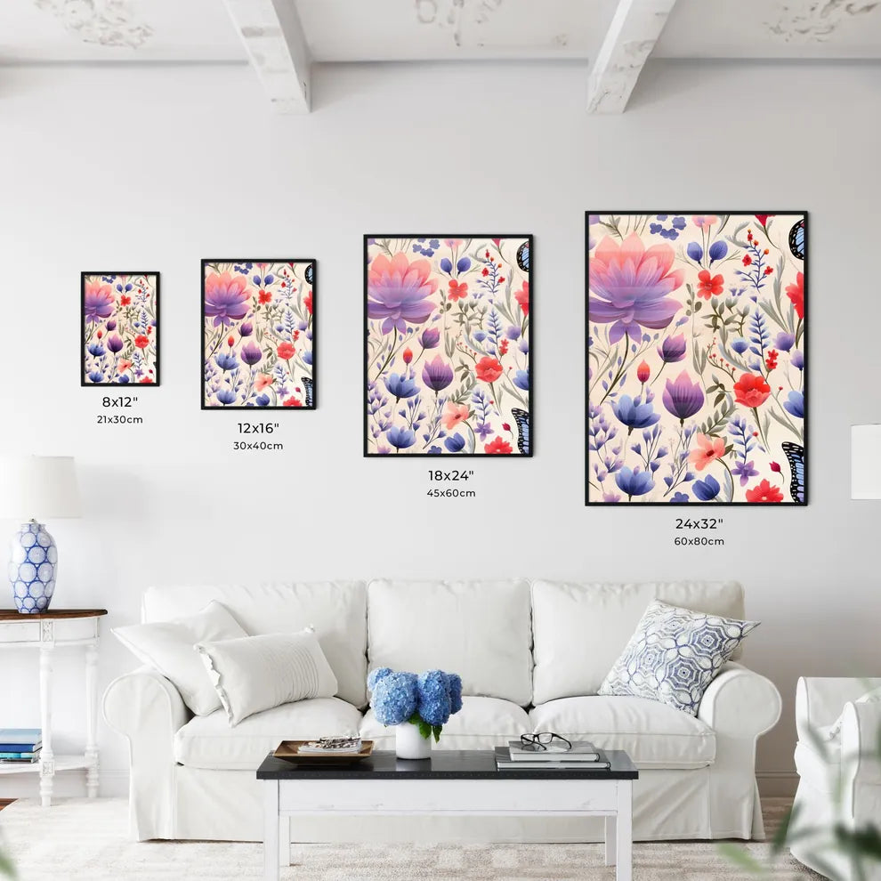A Colorful Floral Pattern With Butterflie Wall Art