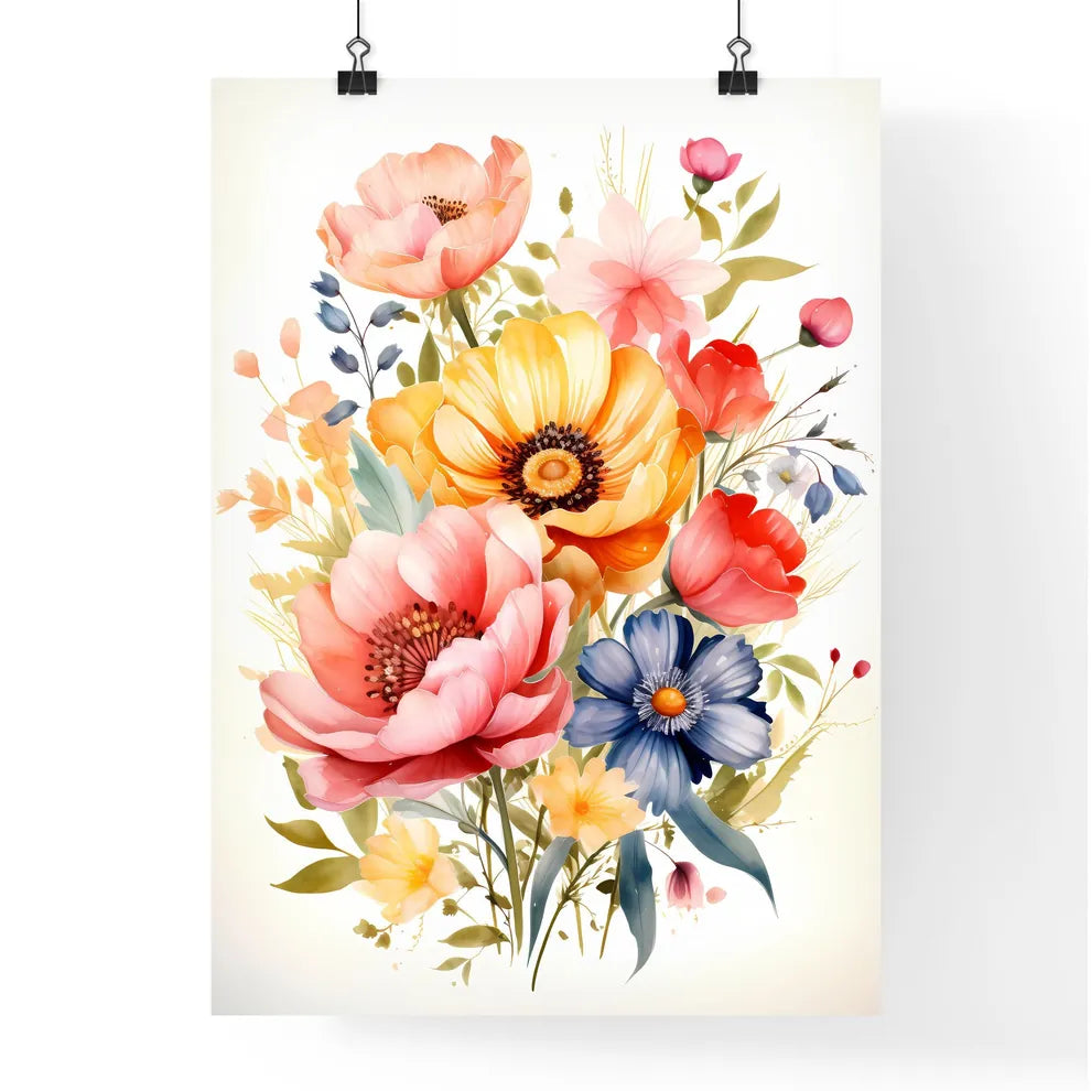 A Colorful Flowers On A White Backgroun Poster