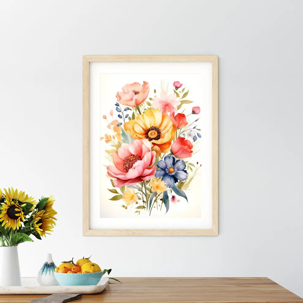 A Colorful Flowers On A White Backgroun - Kitchen Hangings