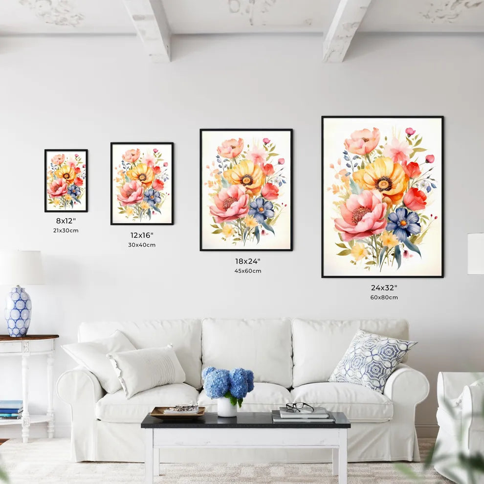 A Colorful Flowers On A White Backgroun Wall Art