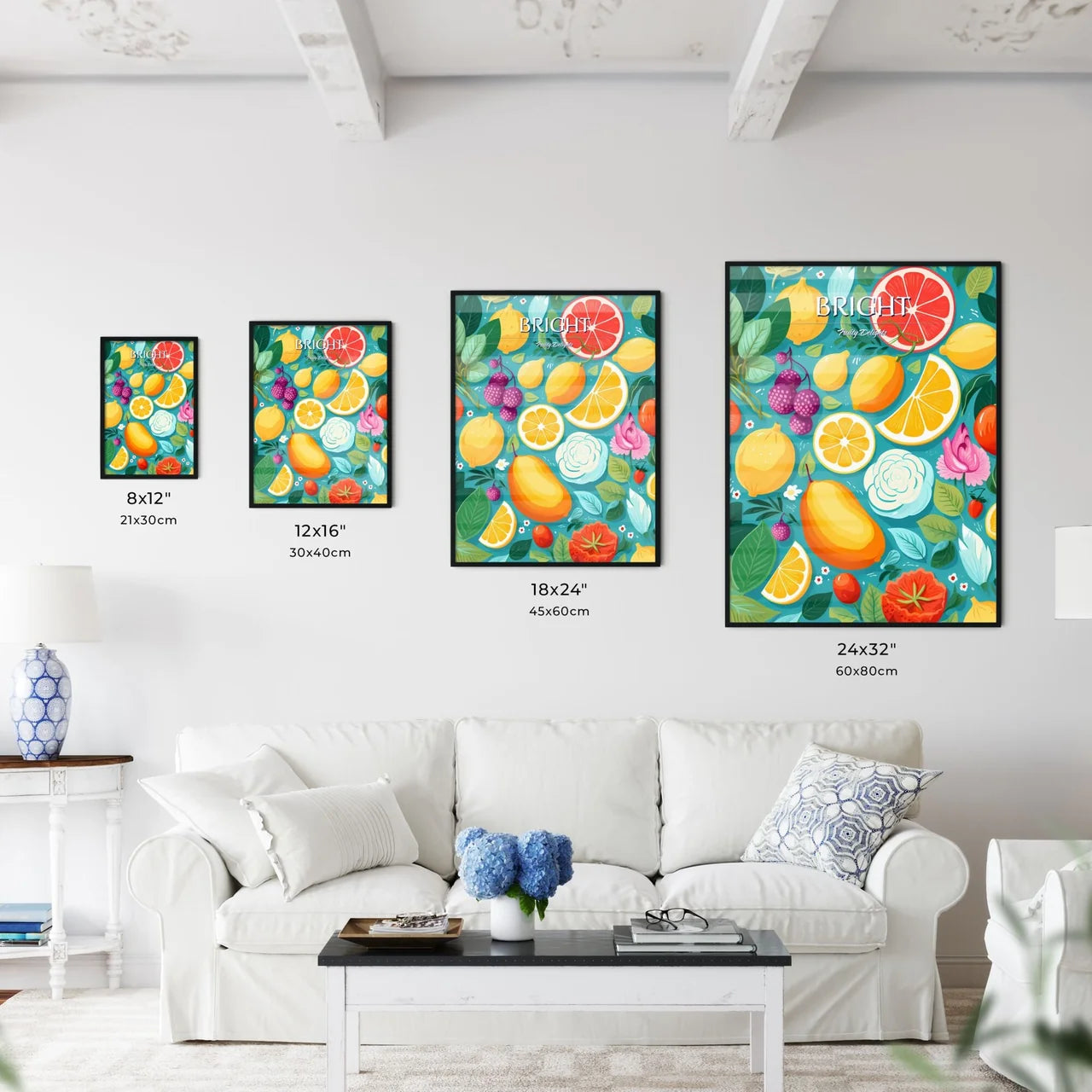 A Colorful Fruit Pattern With Flowers And Le - Kitchen Hangings