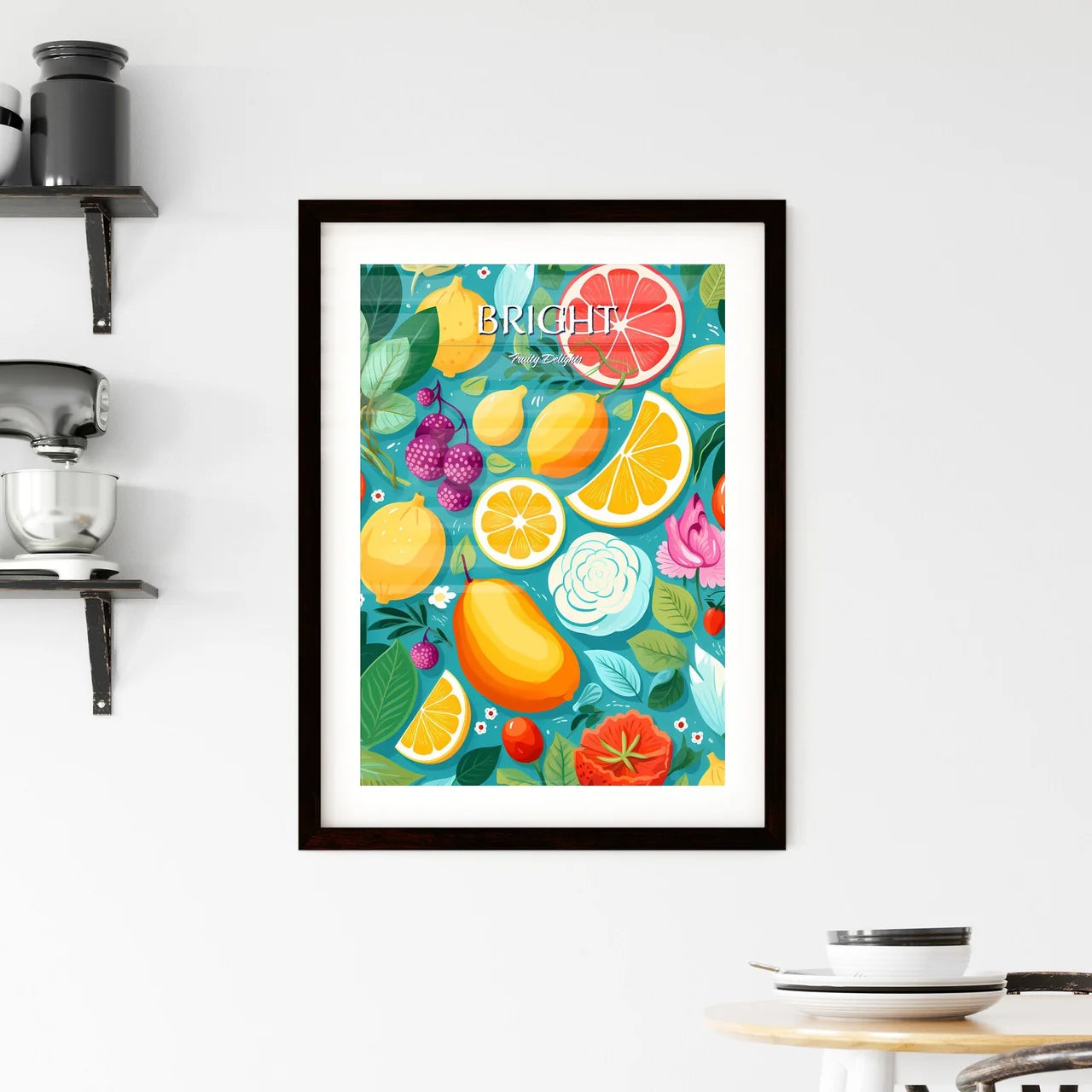 A Colorful Fruit Pattern With Flowers And Le Framed Print