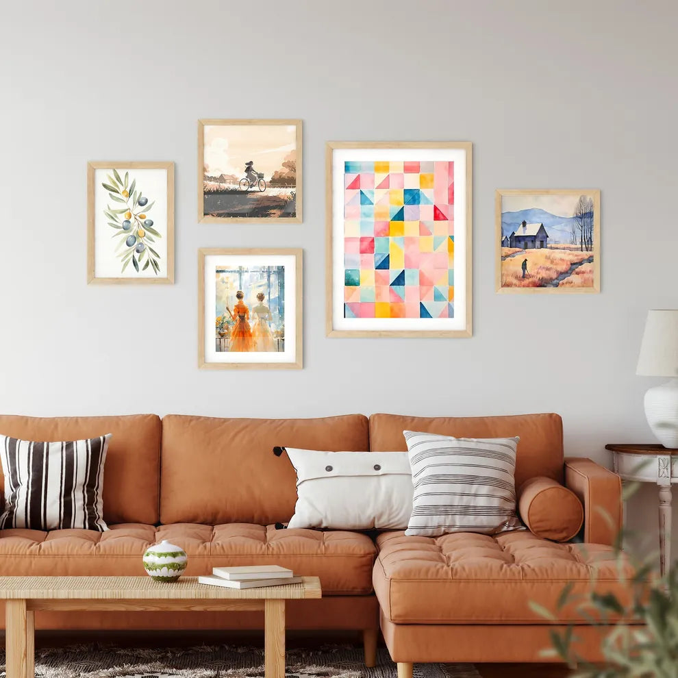 A Colorful Pattern Of Square Framed Print