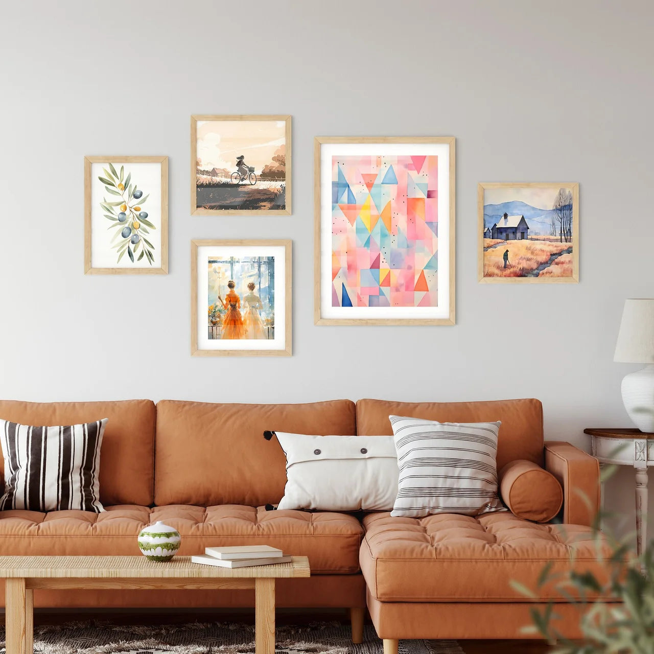 A Colorful Pattern Of Triangle Framed Print