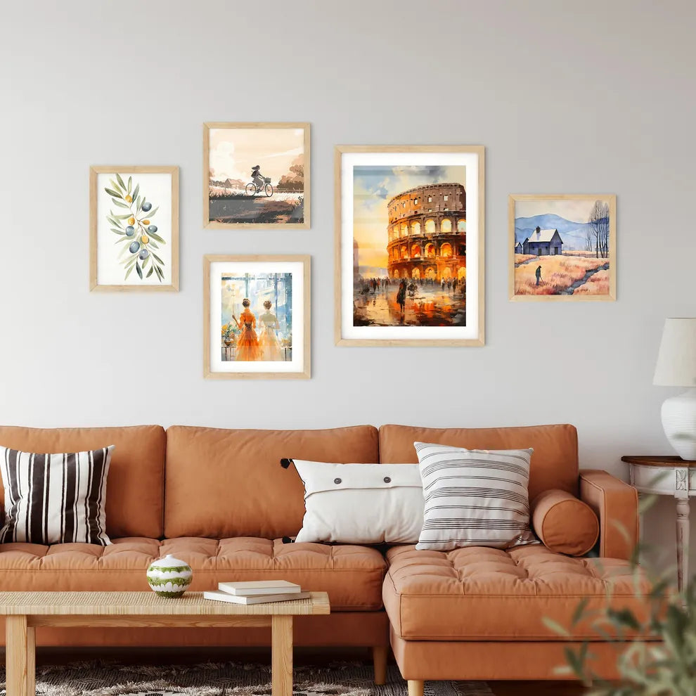 A Colosseum With People Walking In Front Of It Custom Print