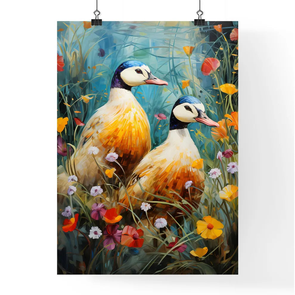 A Couple Of Ducks In A Field  Poster
