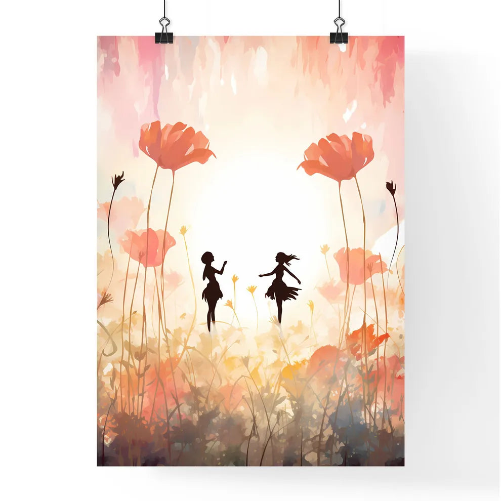 A Couple Of Girls Dancing In A Flower Fiel Poster
